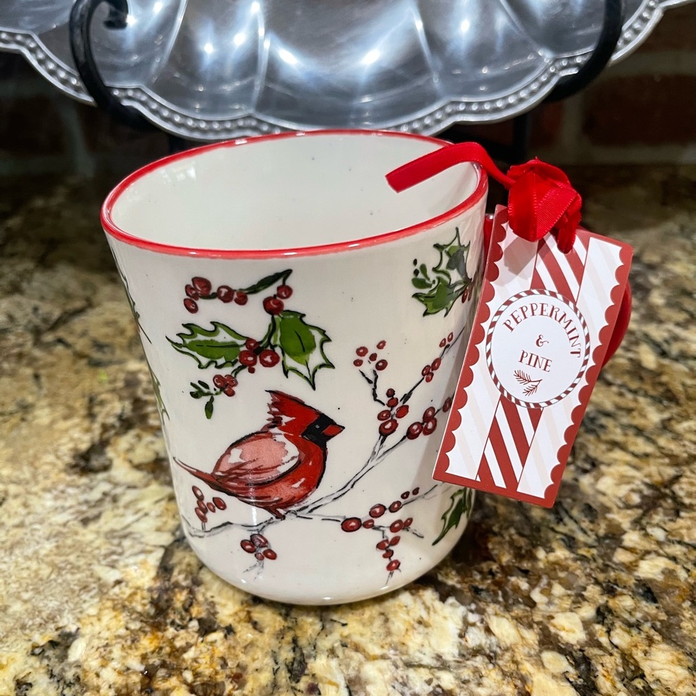 Peppermint & Pine Cardinal and holly berry oversize mug - Brand New!